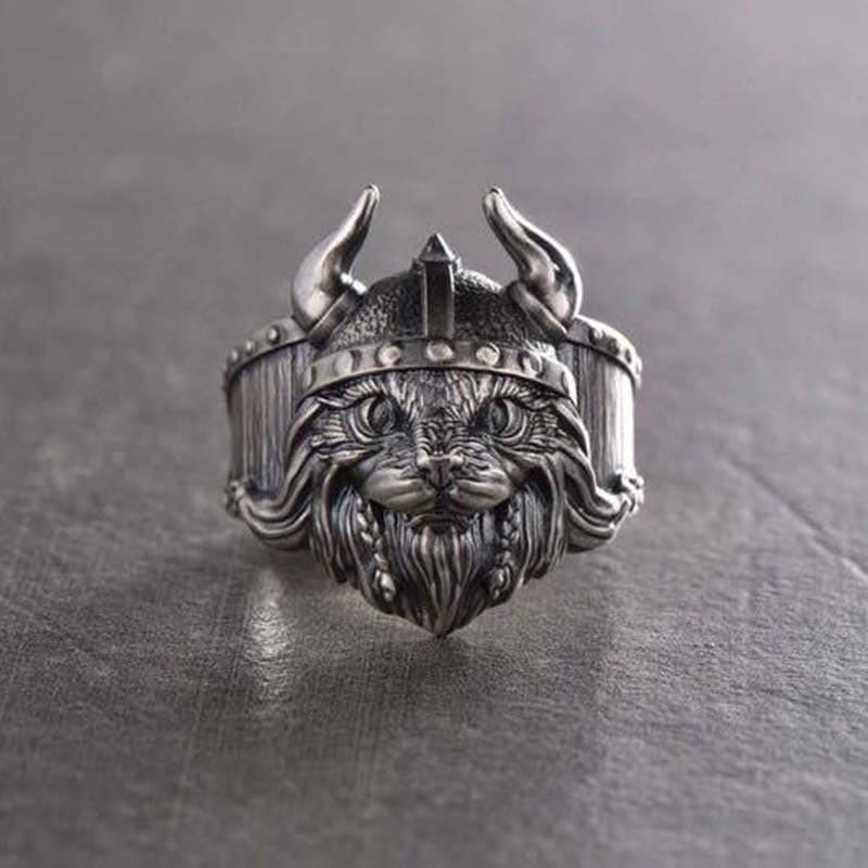 Rebellious Viking Cat Ring - Hypoallergenic Stainless Steel-Cat-Themed Ring-1-Colydia