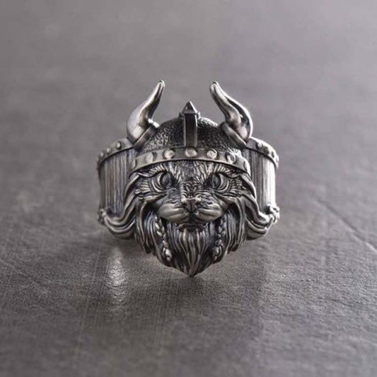 Rebellious Viking Cat Ring - Hypoallergenic Stainless Steel-Cat-Themed Ring-1-Colydia