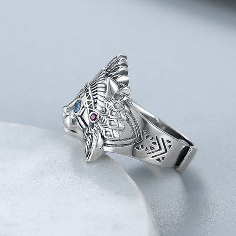 Sterling Silver Apache Cat Ring with Blue Zircon Stones, Unisex Adjustable-Adjustable Cat Ring-7-Colydia