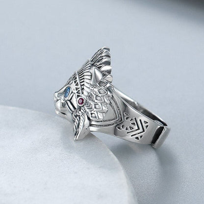 Sterling Silver Apache Cat Ring with Blue Zircon Stones, Unisex Adjustable-Adjustable Cat Ring-7-Colydia