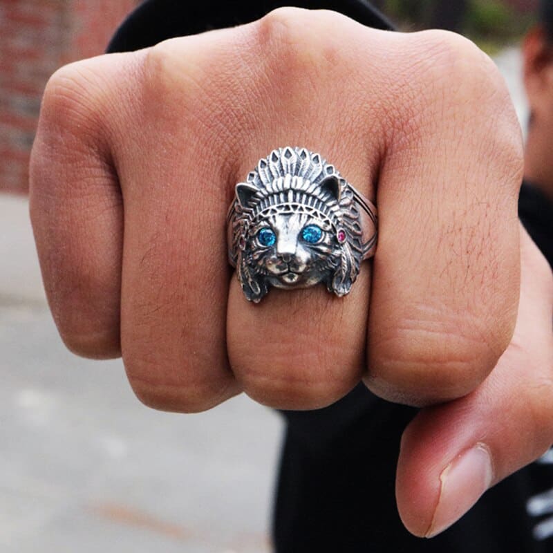 Sterling Silver Apache Cat Ring with Blue Zircon Stones, Unisex Adjustable-Adjustable Cat Ring-2-Colydia