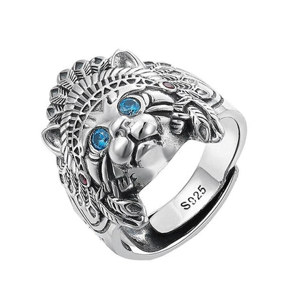 Sterling Silver Apache Cat Ring with Blue Zircon Stones, Unisex Adjustable-Adjustable Cat Ring-1-Colydia