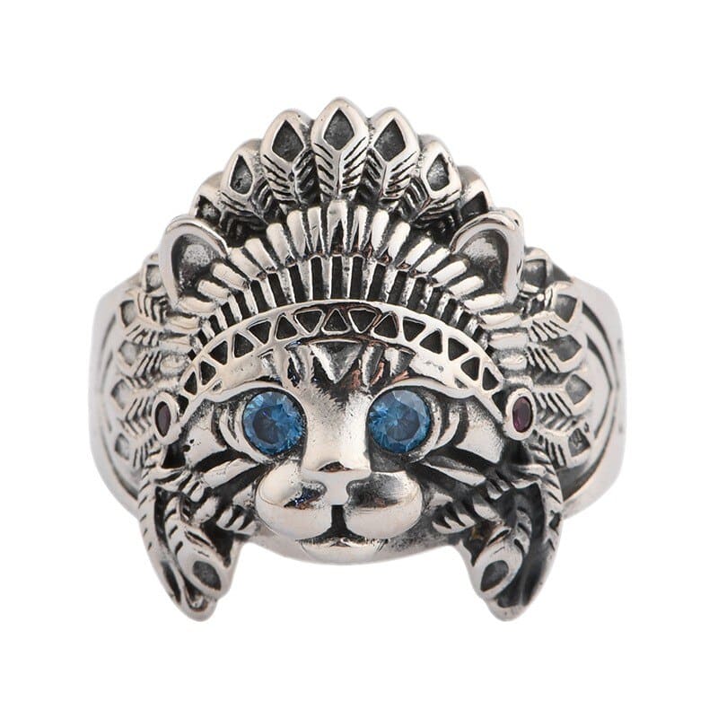 Sterling Silver Apache Cat Ring with Blue Zircon Stones, Unisex Adjustable-Adjustable Cat Ring-3-Colydia