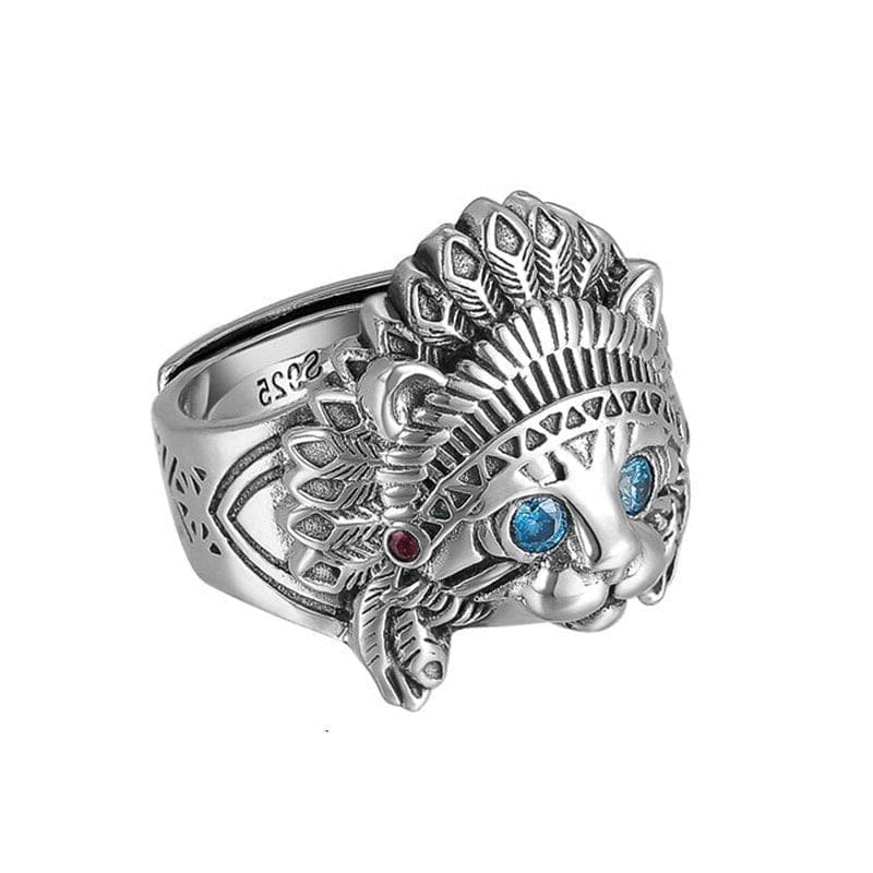 Sterling Silver Apache Cat Ring with Blue Zircon Stones, Unisex Adjustable-Adjustable Cat Ring-4-Colydia