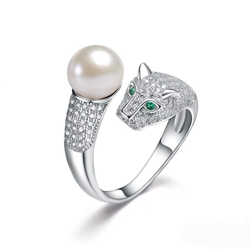 Elegant Leopard Cat Ring with Freshwater Pearl in Silver-Product Type: Fashion Ring-2-Colydia