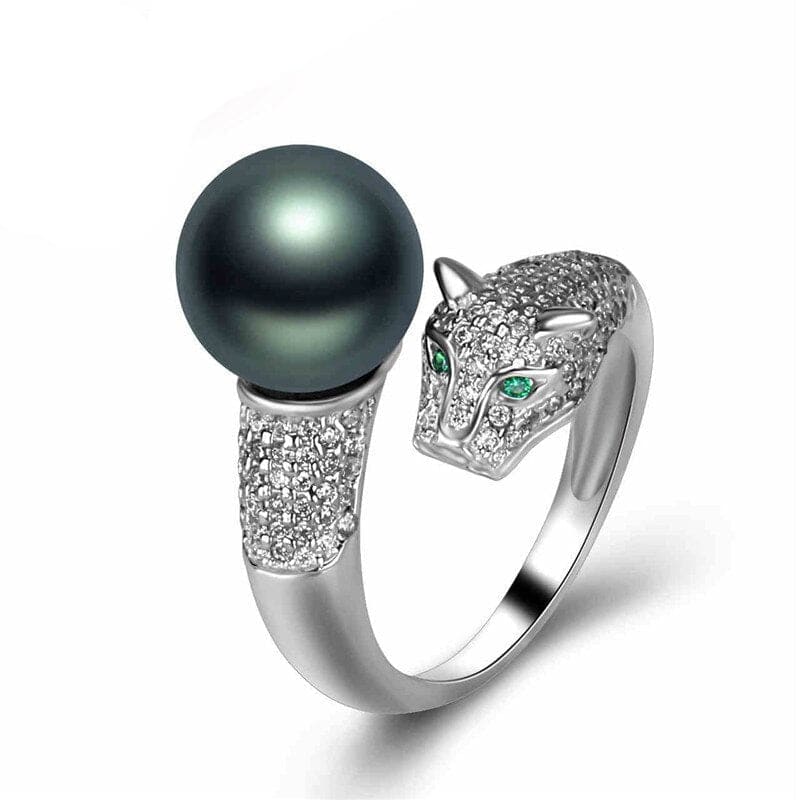 Elegant Leopard Cat Ring with Freshwater Pearl in Silver-Product Type: Fashion Ring-3-Colydia