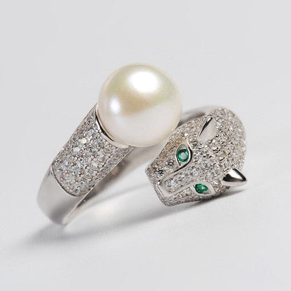 Elegant Leopard Cat Ring with Freshwater Pearl in Silver-Product Type: Fashion Ring-8-Colydia