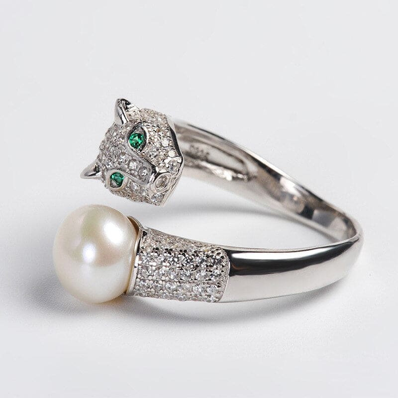 Elegant Leopard Cat Ring with Freshwater Pearl in Silver-Product Type: Fashion Ring-9-Colydia