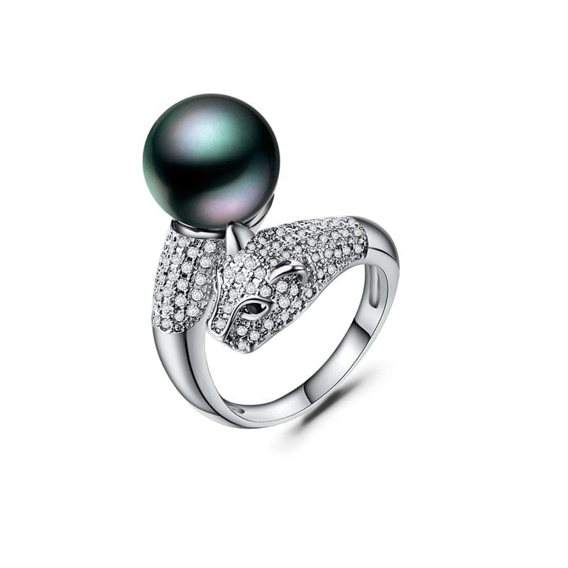 Elegant Leopard Cat Ring with Freshwater Pearl in Silver-Product Type: Fashion Ring-1-Colydia