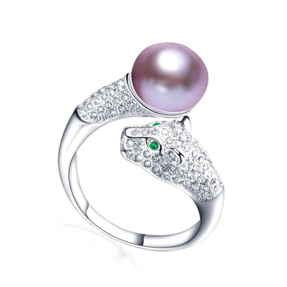 Elegant Leopard Cat Ring with Freshwater Pearl in Silver-Product Type: Fashion Ring-Purple-7-Colydia