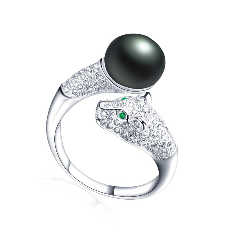 Elegant Leopard Cat Ring with Freshwater Pearl in Silver-Product Type: Fashion Ring-Black-5-Colydia