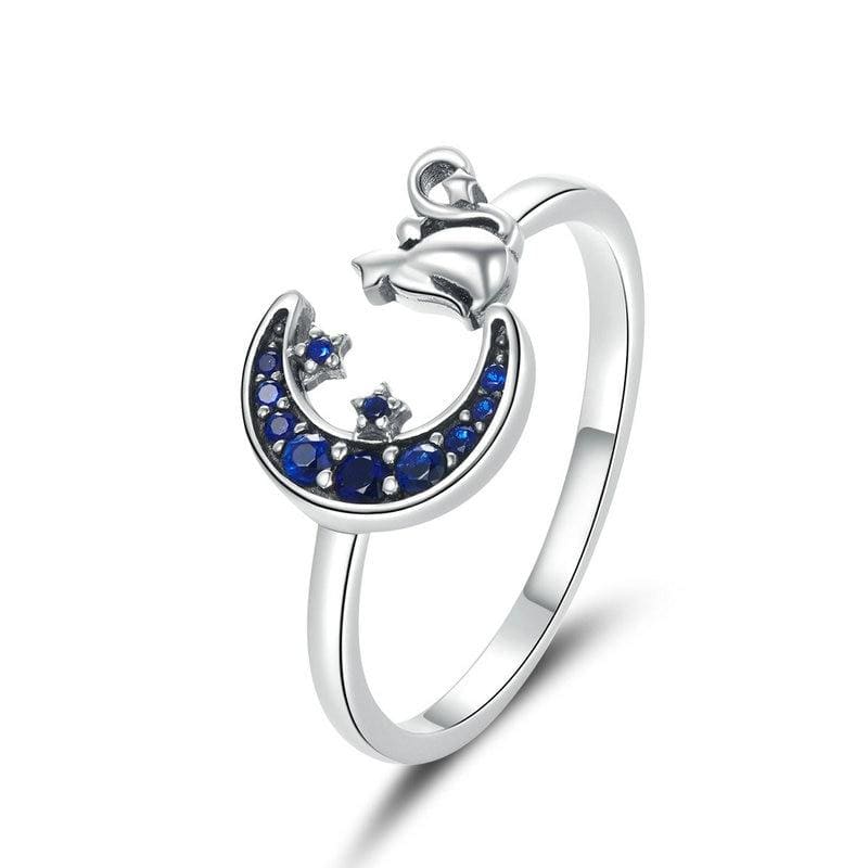 Adjustable Sterling Silver Blue Moon Cat Ring for Women-**Product Type:** Adjustable Cat Ring-Adjustable-Silver-1-Colydia