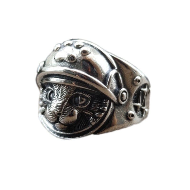 Sterling Silver Astronaut Cat Ring - Adjustable Unisex Jewelry-Adjustable Cat Ring-8-Colydia