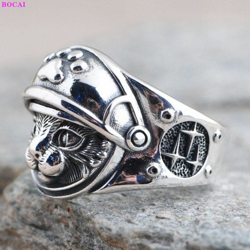 Sterling Silver Astronaut Cat Ring - Adjustable Unisex Jewelry-Adjustable Cat Ring-4-Colydia