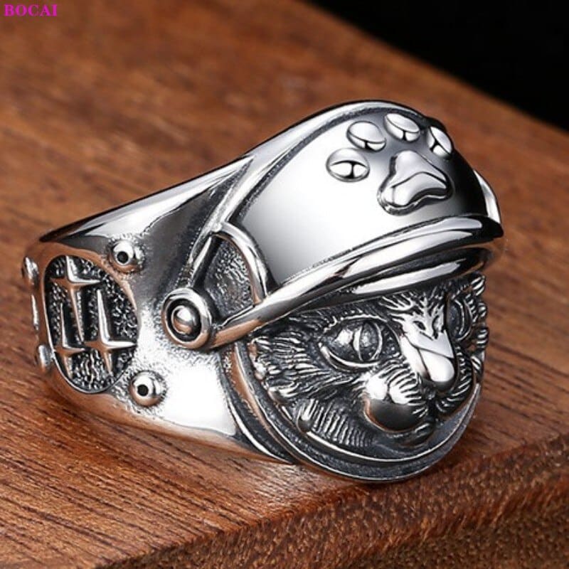 Sterling Silver Astronaut Cat Ring - Adjustable Unisex Jewelry-Adjustable Cat Ring-7-Colydia