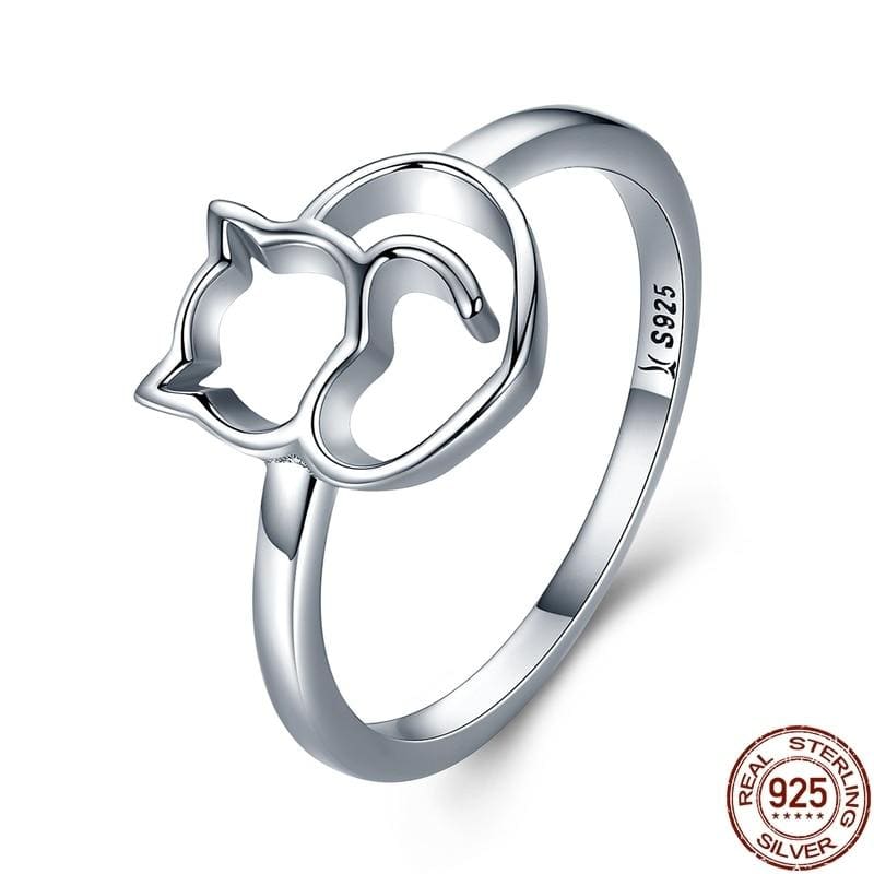 Silver Cat Heart Ring for Women - 925 Silver, Custom Size & Design-Cat-themed Silver Ring-51.9 mm-3-Colydia