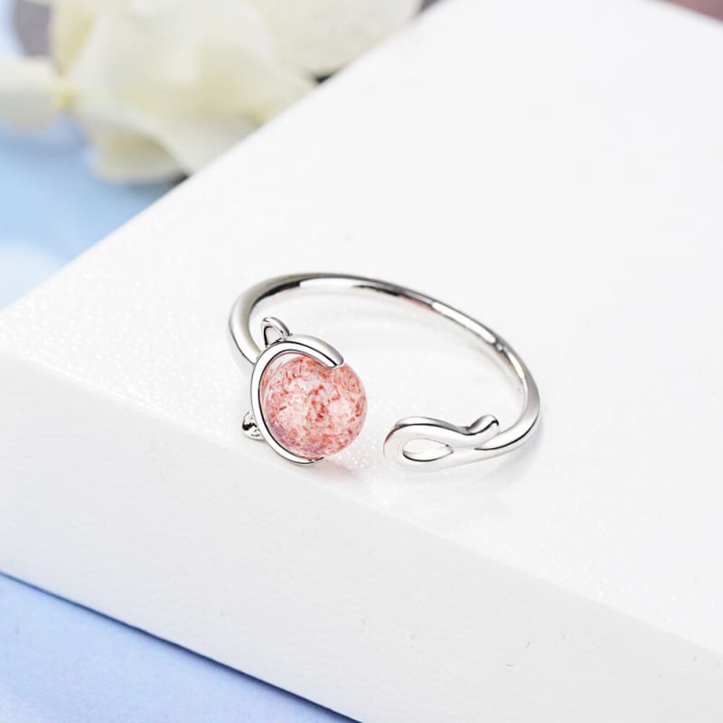 Adjustable 925 Silver Ring with Pink Cat's Eye Agate Pearl-Adjustable Silver Ring-3-Colydia