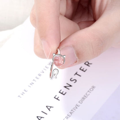 Adjustable 925 Silver Ring with Pink Cat's Eye Agate Pearl-Adjustable Silver Ring-5-Colydia