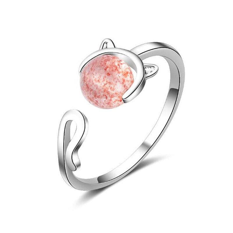 Adjustable 925 Silver Ring with Pink Cat's Eye Agate Pearl-Adjustable Silver Ring-1-Colydia