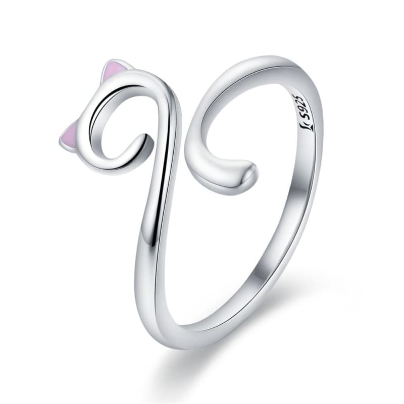 Silver Cat Ear Adjustable Ring for Women – 925 Silver, Cat Tail Design-Adjustable Silver Ring-Adjustable-Silver-1-Colydia