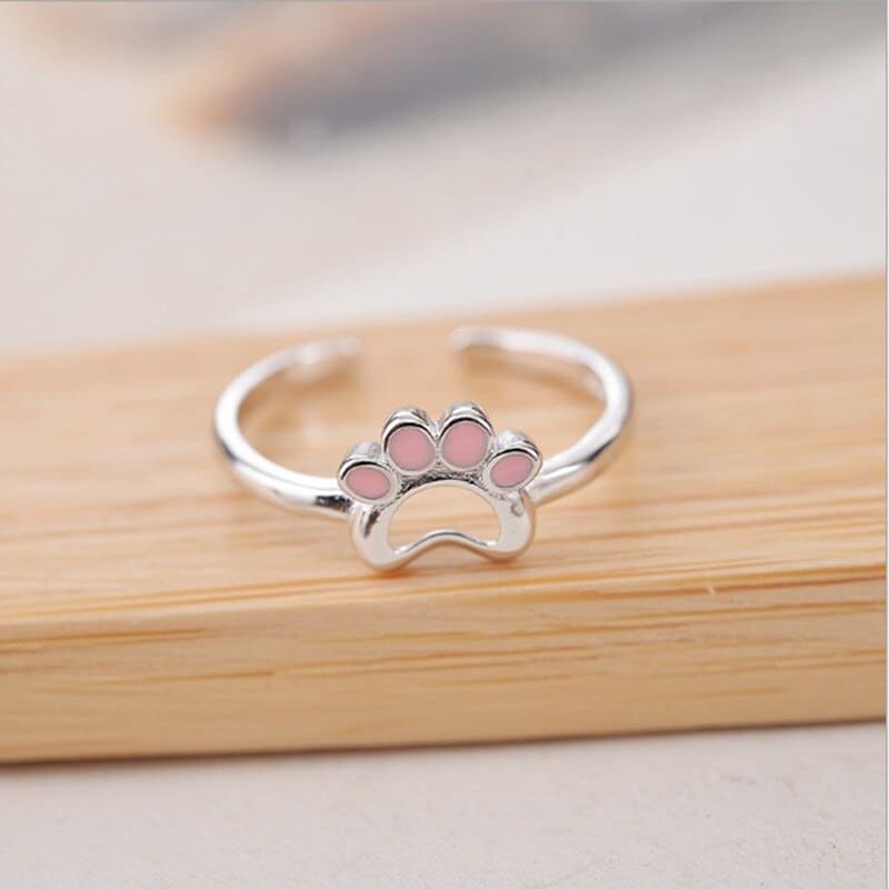 Silver Cat Paw Ring with Charming Pink Pads - Adjustable 925 Jewelry-Cat Paw Ring-3-Colydia