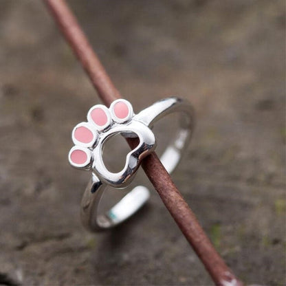 Silver Cat Paw Ring with Charming Pink Pads - Adjustable 925 Jewelry-Cat Paw Ring-4-Colydia