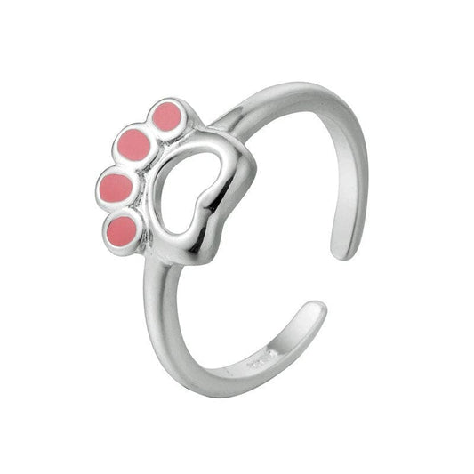 Silver Cat Paw Ring with Charming Pink Pads - Adjustable 925 Jewelry-Cat Paw Ring-1-Colydia