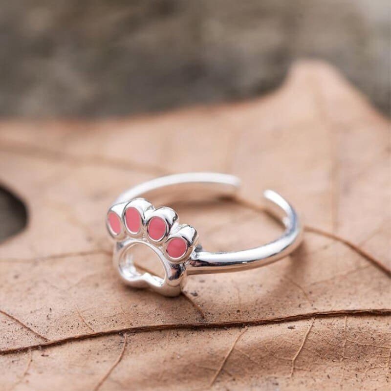 Silver Cat Paw Ring with Charming Pink Pads - Adjustable 925 Jewelry-Cat Paw Ring-7-Colydia