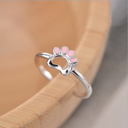 Silver Cat Paw Ring with Charming Pink Pads - Adjustable 925 Jewelry-Cat Paw Ring-2-Colydia