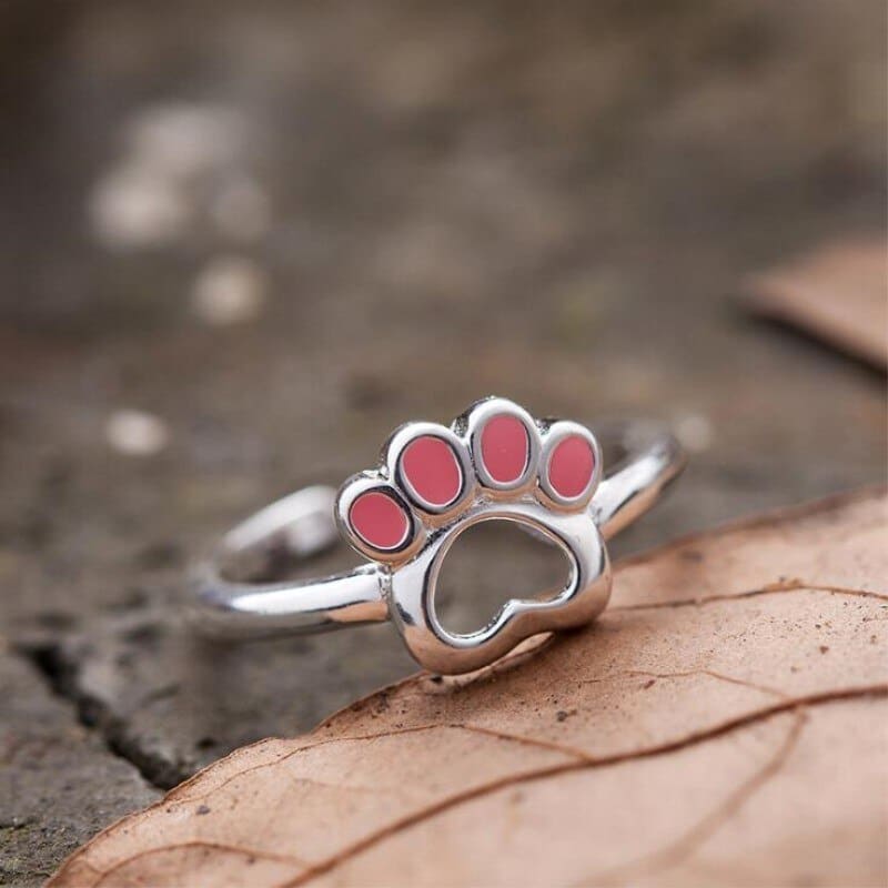 Silver Cat Paw Ring with Charming Pink Pads - Adjustable 925 Jewelry-Cat Paw Ring-5-Colydia