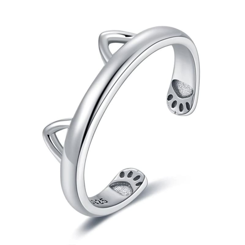 Adjustable Silver Cat Paw and Ear Design Ring for Women (925 Silver)-Adjustable Cat Jewelry Ring-Adjustable-1-Colydia