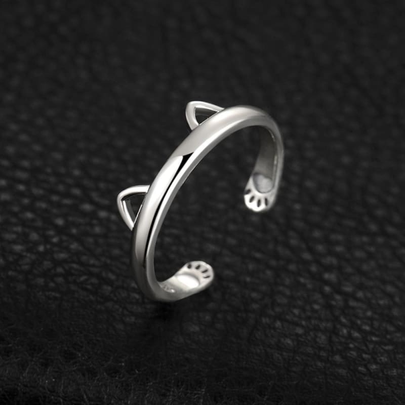 Adjustable Silver Cat Paw and Ear Design Ring for Women (925 Silver)-Adjustable Cat Jewelry Ring-Adjustable-3-Colydia