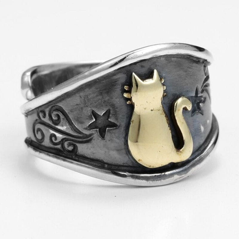 Vintage Feline Sterling Silver Adjustable Cat Ring for Cat Lovers-Adjustable Cat Ring-2-Colydia