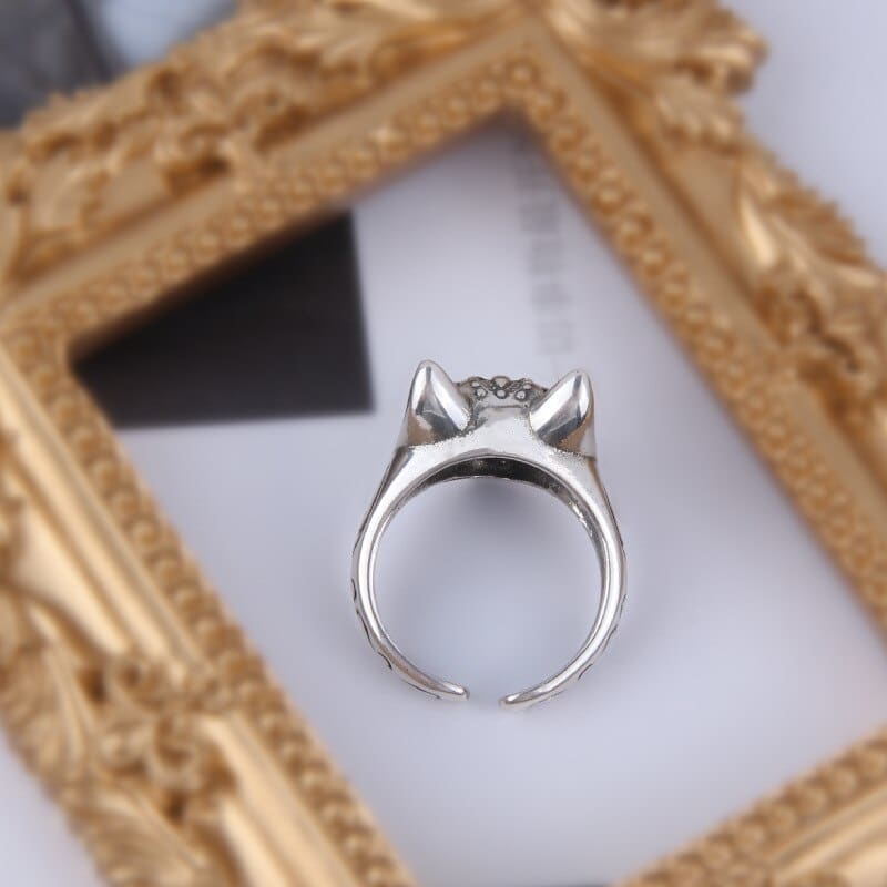 Elegant Silver Venetian Cat Mask Ring - Unisex, Adjustable Fit-Cat Mask Ring-5-Colydia