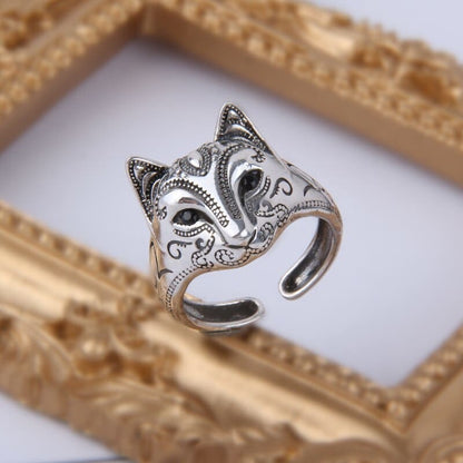 Elegant Silver Venetian Cat Mask Ring - Unisex, Adjustable Fit-Cat Mask Ring-2-Colydia