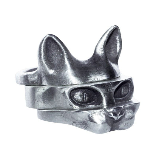 Three-Piece Cat Head Ring Set | Unique Hypoallergenic Jewelry-Cat Jewelry Set-51.9 mm-1-Colydia