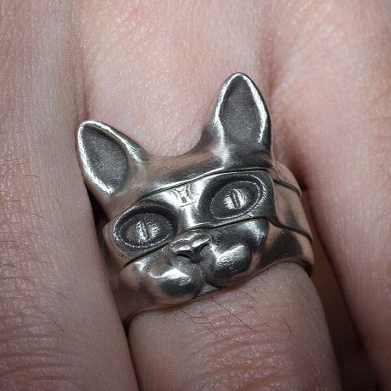 Three-Piece Cat Head Ring Set | Unique Hypoallergenic Jewelry-Cat Jewelry Set-8-Colydia