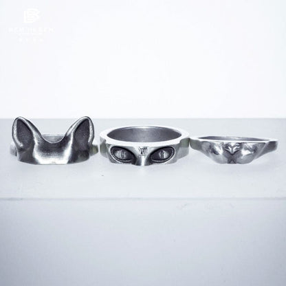 Three-Piece Cat Head Ring Set | Unique Hypoallergenic Jewelry-Cat Jewelry Set-4-Colydia