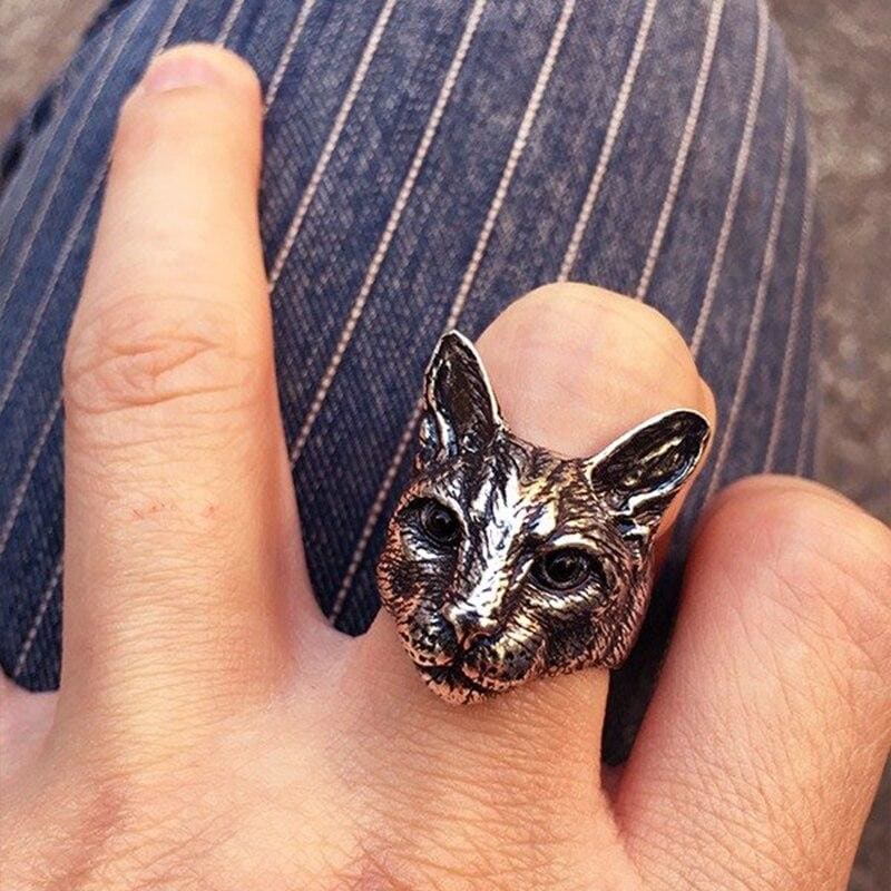 Adjustable Realistic Cat Face Ring for Women - Silver Zinc Alloy-Cat Face Ring-Adjustable-Silver-2-Colydia