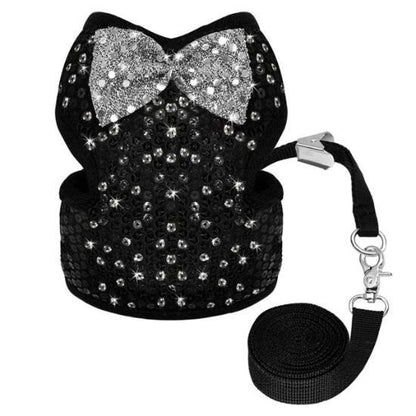 Glamorous Sequined Pet Harness & Lead with Quick-Release Buckle-Pet Harness Set-Black-S-6-Colydia