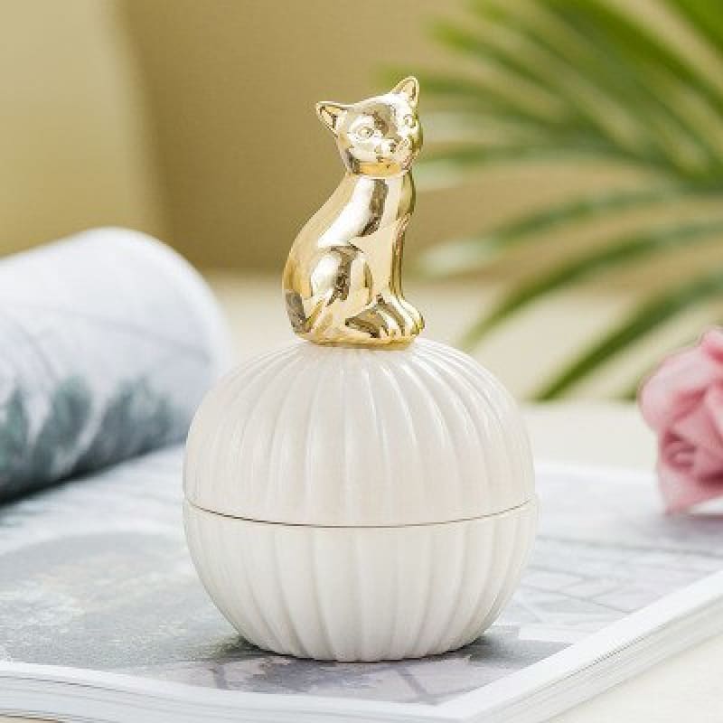 Golden Cat Ceramic Jewelry Box – Chic Ceramic Feline Keepsake Holder-Jewelry Box-Golden Cat White Case-1-Colydia