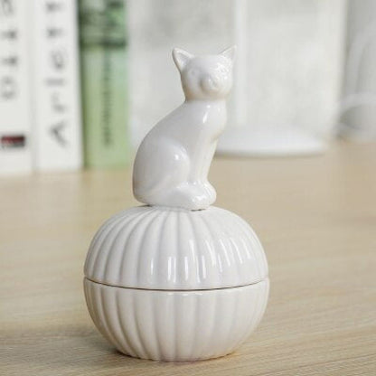 Golden Cat Ceramic Jewelry Box – Chic Ceramic Feline Keepsake Holder-Jewelry Box-White Cat White Case-7-Colydia