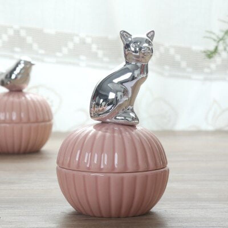 Golden Cat Ceramic Jewelry Box – Chic Ceramic Feline Keepsake Holder-Jewelry Box-Silver Cat Pink Case-6-Colydia