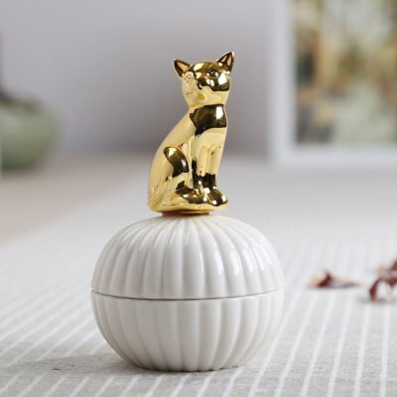 Golden Cat Ceramic Jewelry Box – Chic Ceramic Feline Keepsake Holder-Jewelry Box-3-Colydia