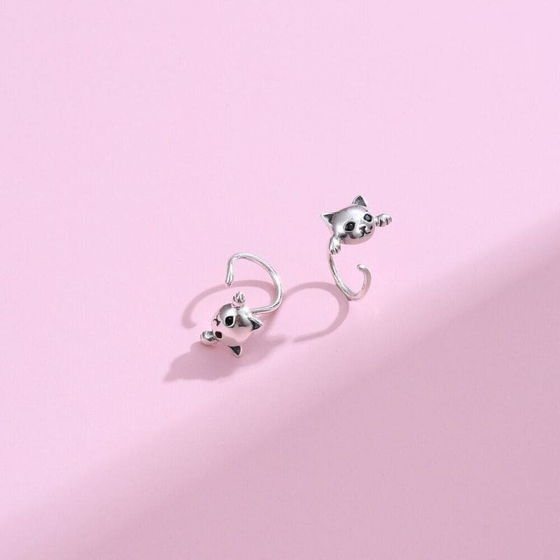 Elegant Silver Cat Earrings with Long Tail for Chic Cat Lovers-Cat Earrings-6-Colydia