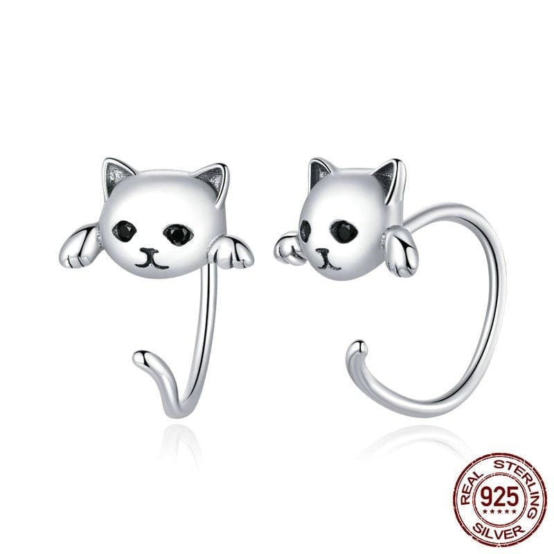 Elegant Silver Cat Earrings with Long Tail for Chic Cat Lovers-Cat Earrings-2-Colydia