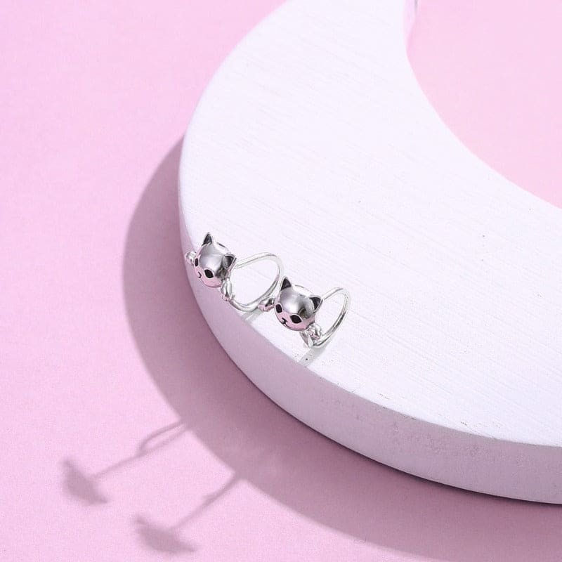 Elegant Silver Cat Earrings with Long Tail for Chic Cat Lovers-Cat Earrings-7-Colydia