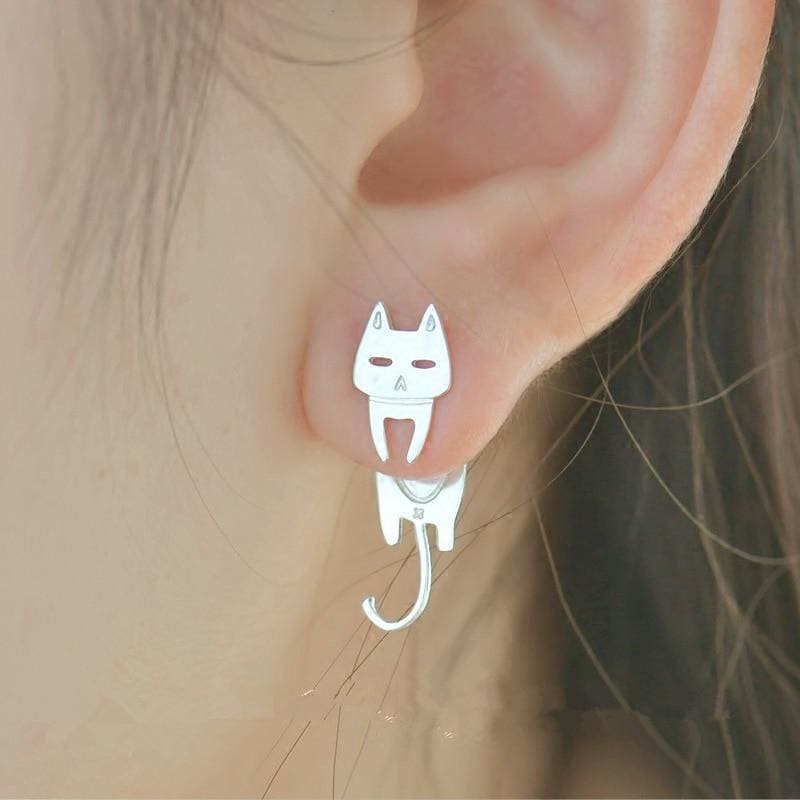 Elegant 925 Silver White Cat Earrings for Women - Stylish Design-Cat Earrings-Silver-2-Colydia