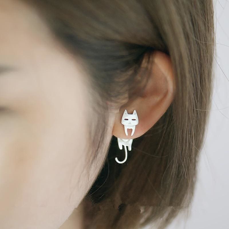 Elegant 925 Silver White Cat Earrings for Women - Stylish Design-Cat Earrings-Silver-4-Colydia