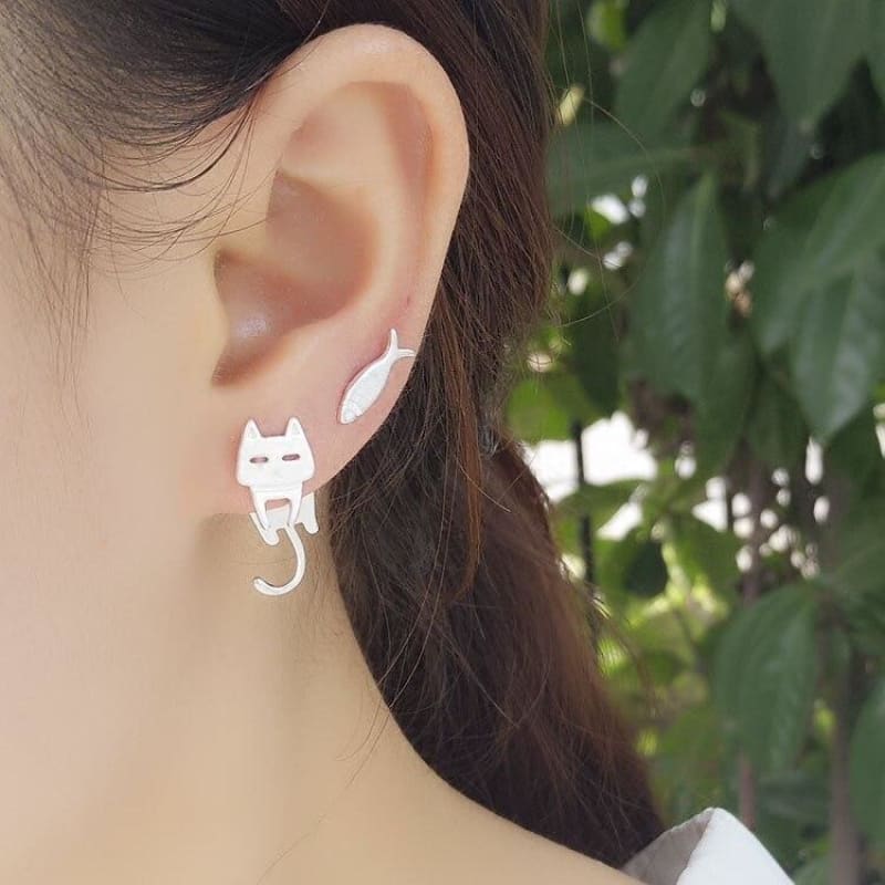 Elegant 925 Silver White Cat Earrings for Women - Stylish Design-Cat Earrings-Silver-3-Colydia